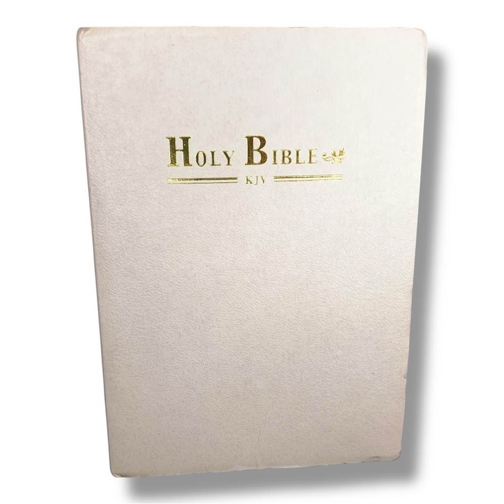White HOLY BIBLE KJV Gold Leatherette Cover Compact Thinline Edition Gift - Picture 1 of 12